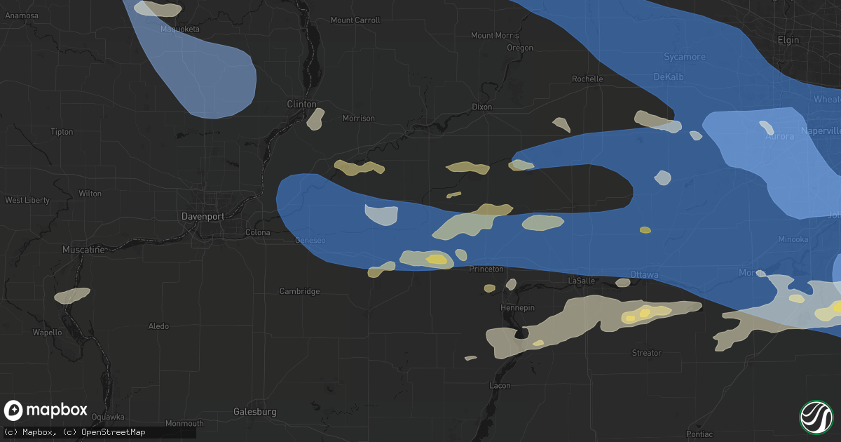 Hail map in New Bedford, IL on August 11, 2026