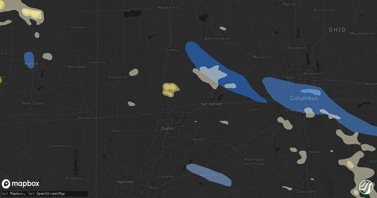 Hail map in New Carlisle, OH on August 11, 2026