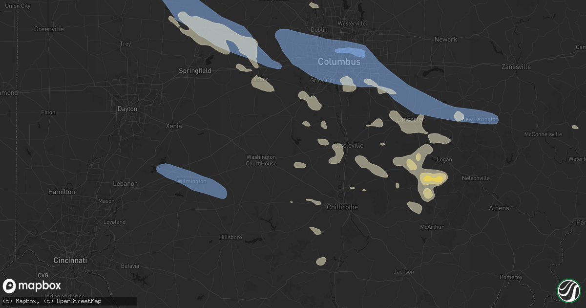 Hail map in New Holland, OH on August 11, 2026
