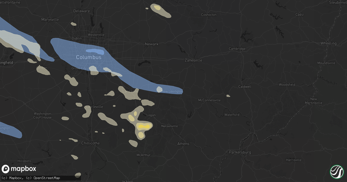 Hail map in New Lexington, OH on August 11, 2026