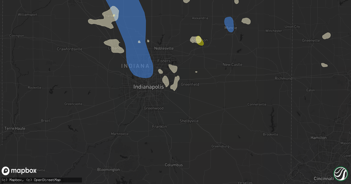 Hail map in New Palestine, IN on August 11, 2026