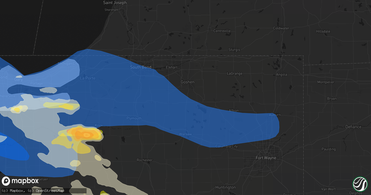 Hail map in New Paris, IN on August 11, 2026