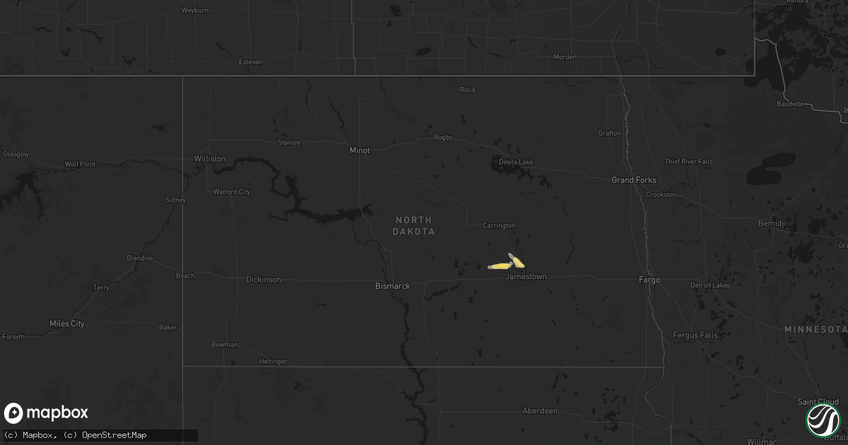 Hail map in North Dakota on August 11, 2026