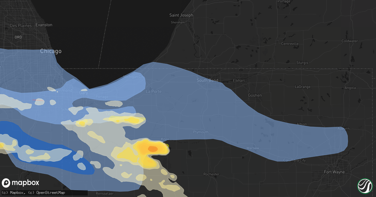Hail map in North Liberty, IN on August 11, 2026