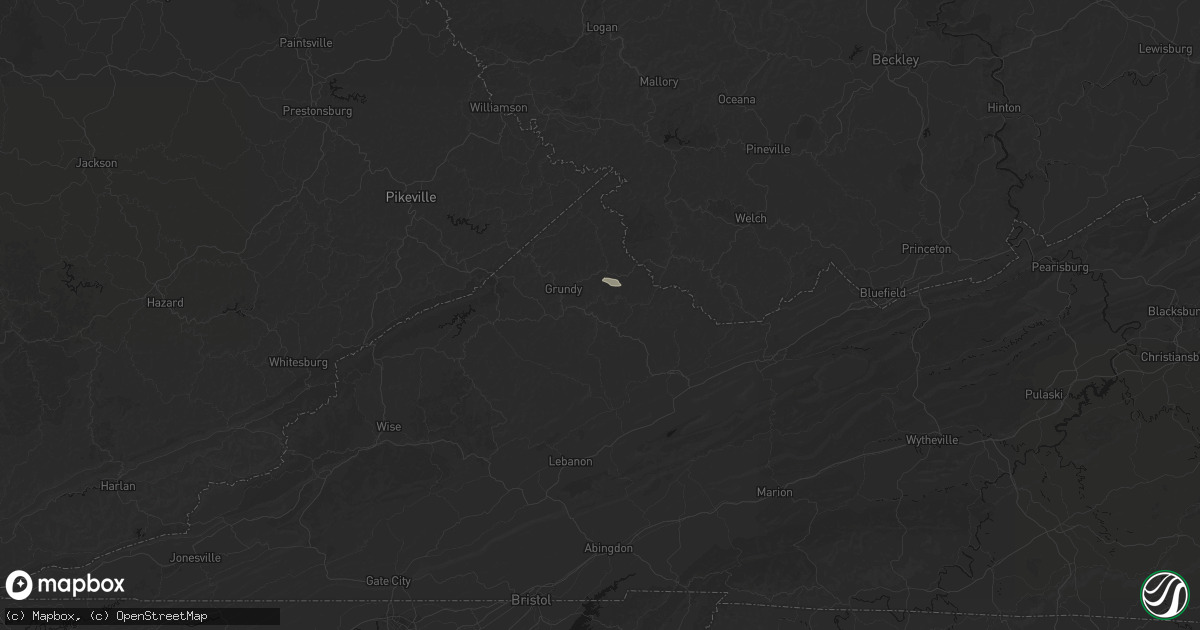 Hail map in Oakwood, VA on August 11, 2026