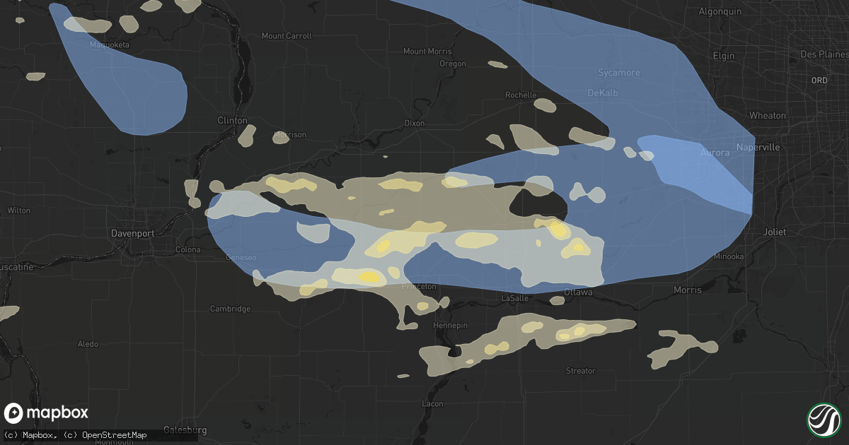 Hail map in Ohio, IL on August 11, 2026