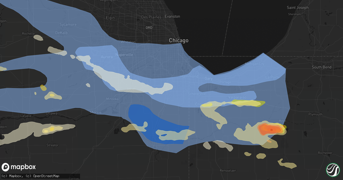 Hail map in Olympia Fields, IL on August 11, 2026
