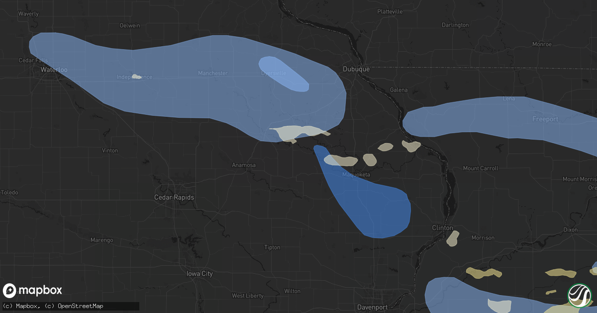 Hail map in Onslow, IA on August 11, 2026