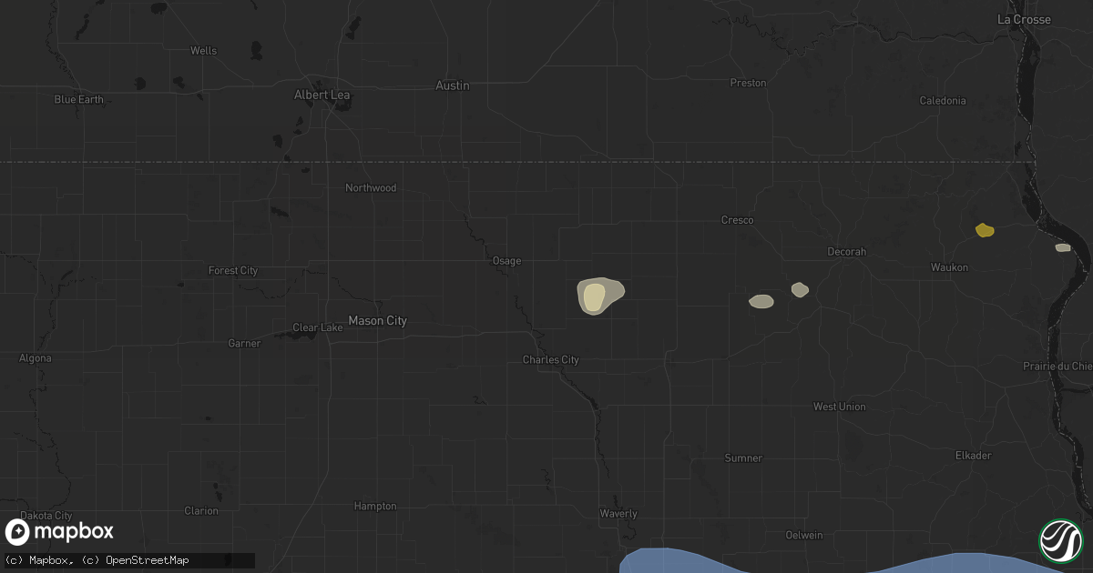 Hail map in Orchard, IA on August 11, 2026