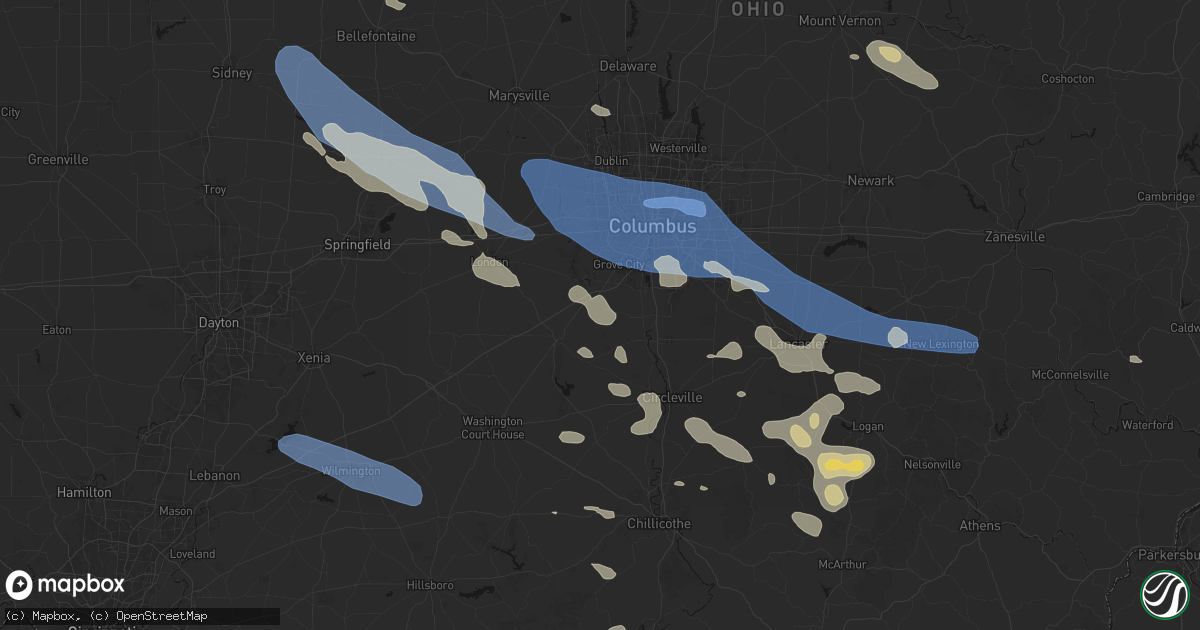 Hail map in Orient, OH on August 11, 2026