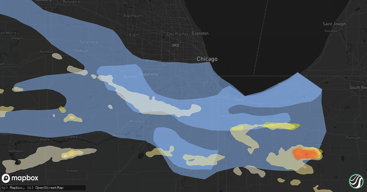 Hail map in Orland Park, IL on August 11, 2026