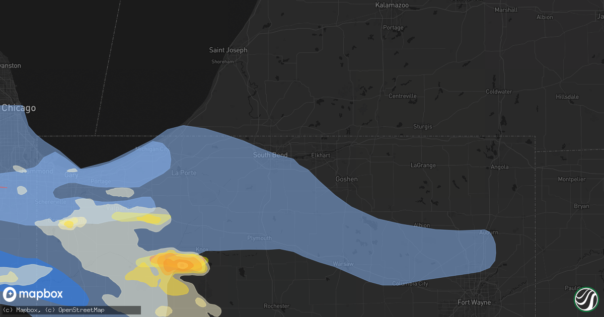 Hail map in Osceola, IN on August 11, 2026
