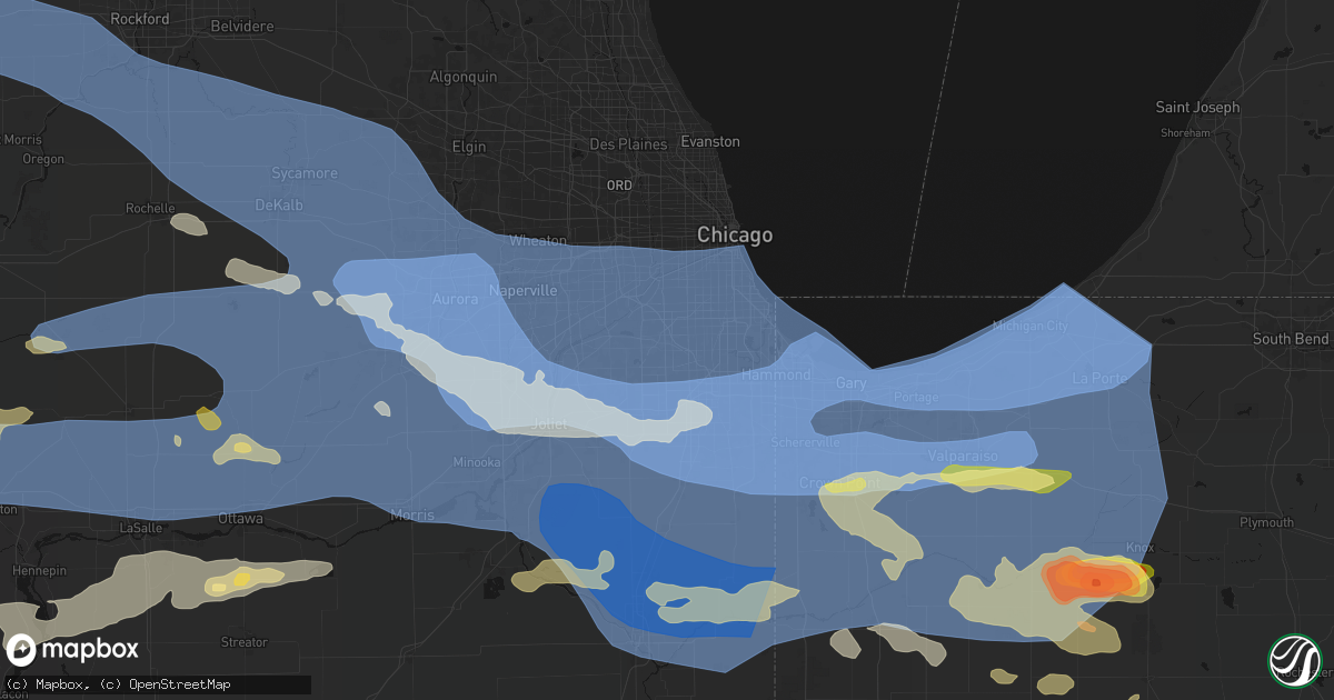 Hail map in Palos Heights, IL on August 11, 2026
