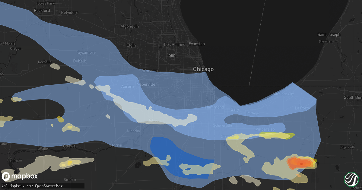Hail map in Palos Hills, IL on August 11, 2026