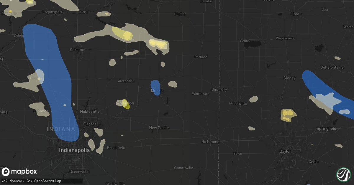Hail map in Parker City, IN on August 11, 2026