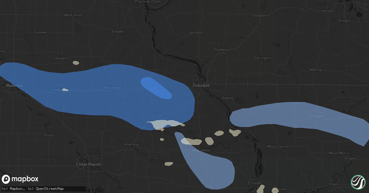 Hail map in Peosta, IA on August 11, 2026