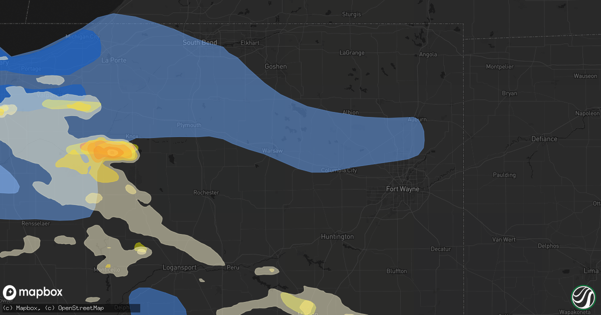 Hail map in Pierceton, IN on August 11, 2026