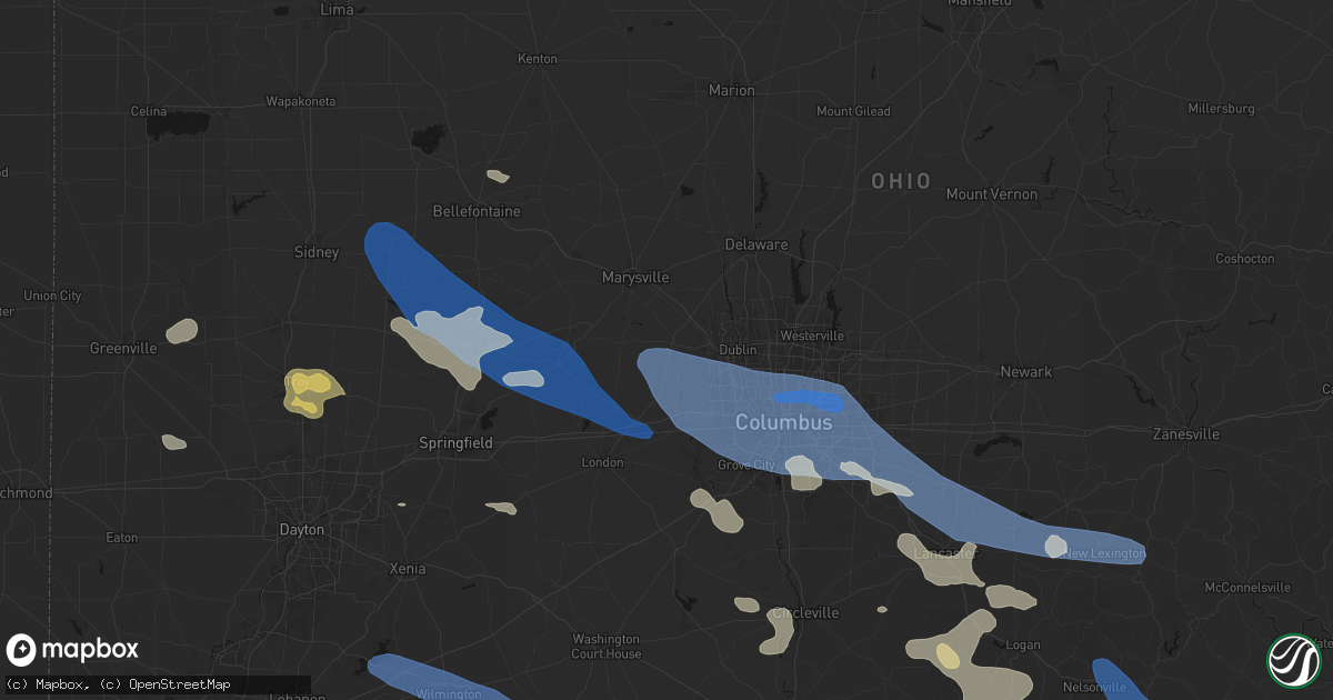 Hail map in Plain City, OH on August 11, 2026