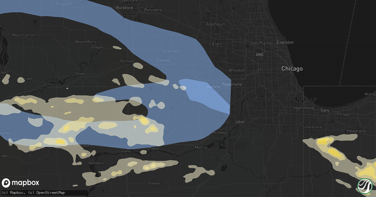 Hail map in Plano, IL on August 11, 2026