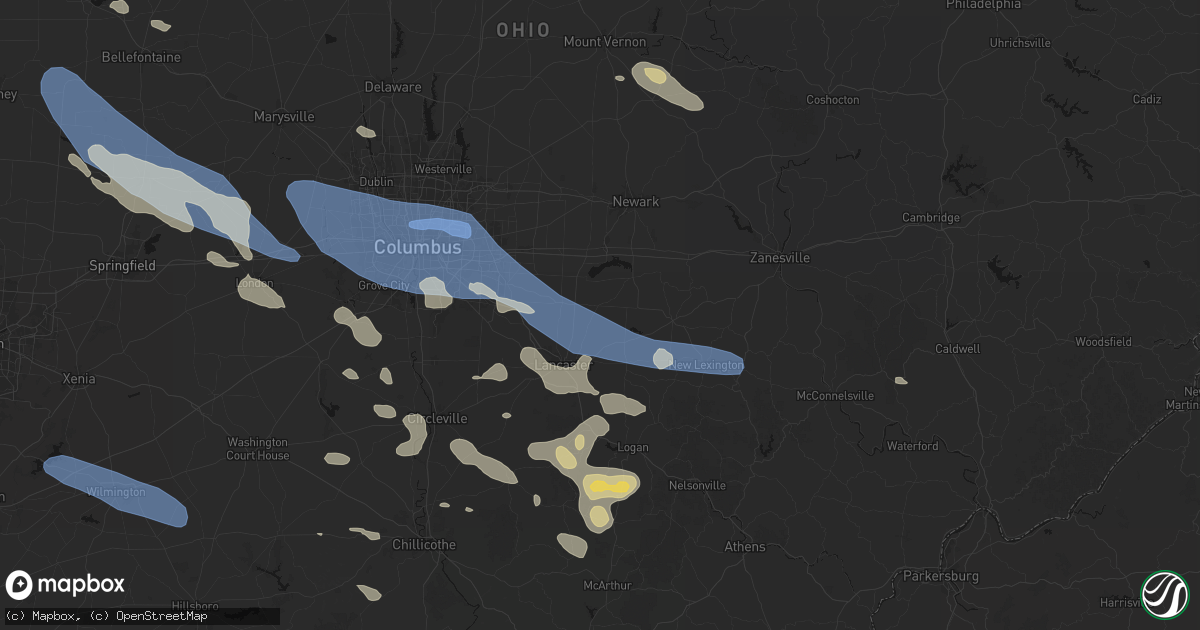Hail map in Pleasantville, OH on August 11, 2026