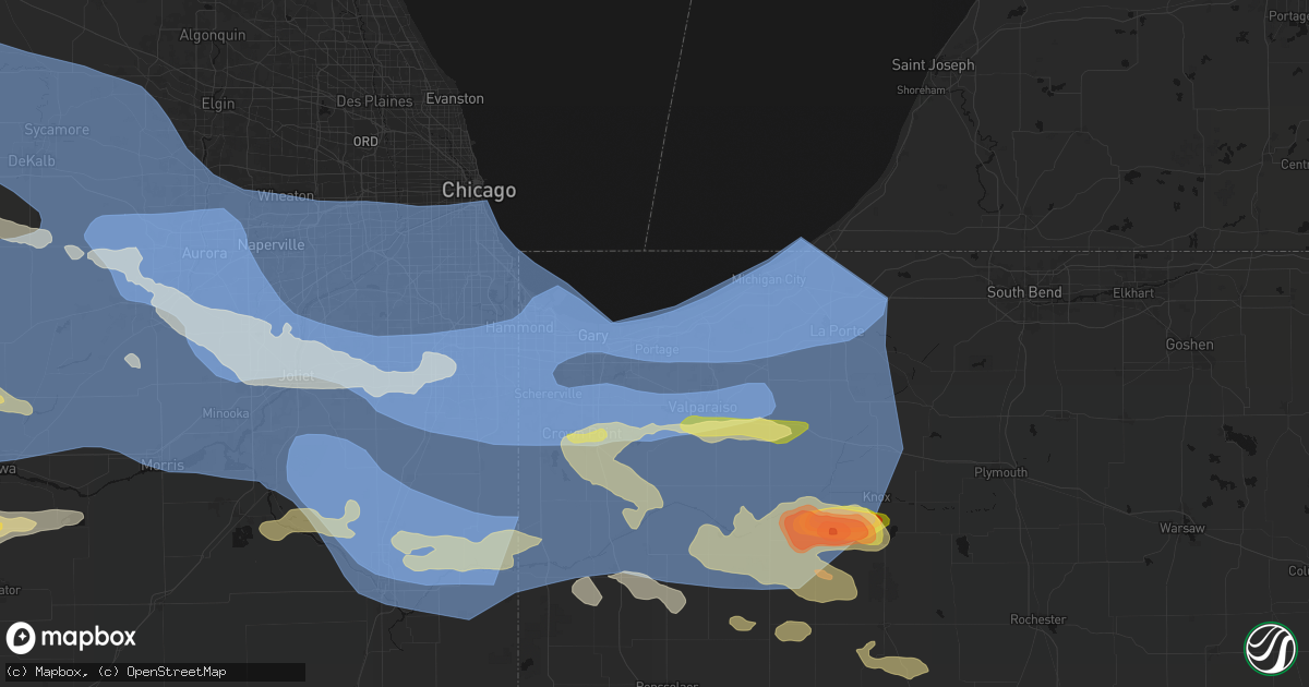 Hail map in Portage, IN on August 11, 2026