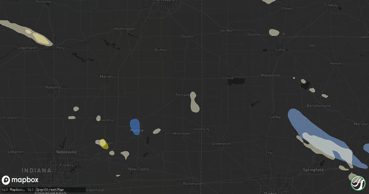 Hail map in Portland, IN on August 11, 2026