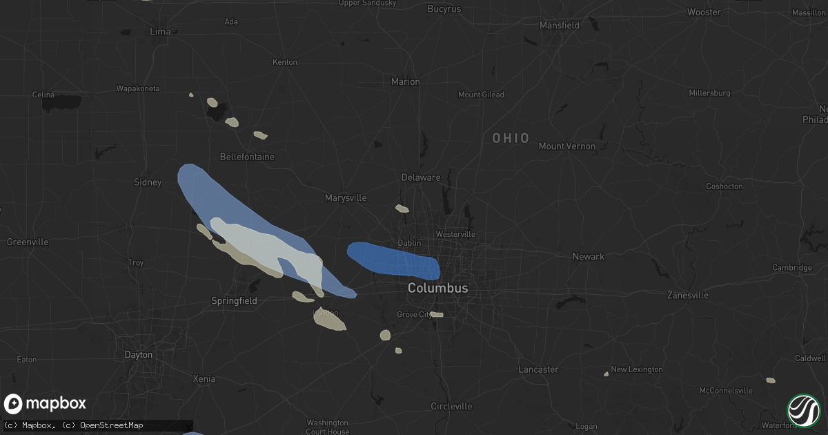 Hail map in Powell, OH on August 11, 2026