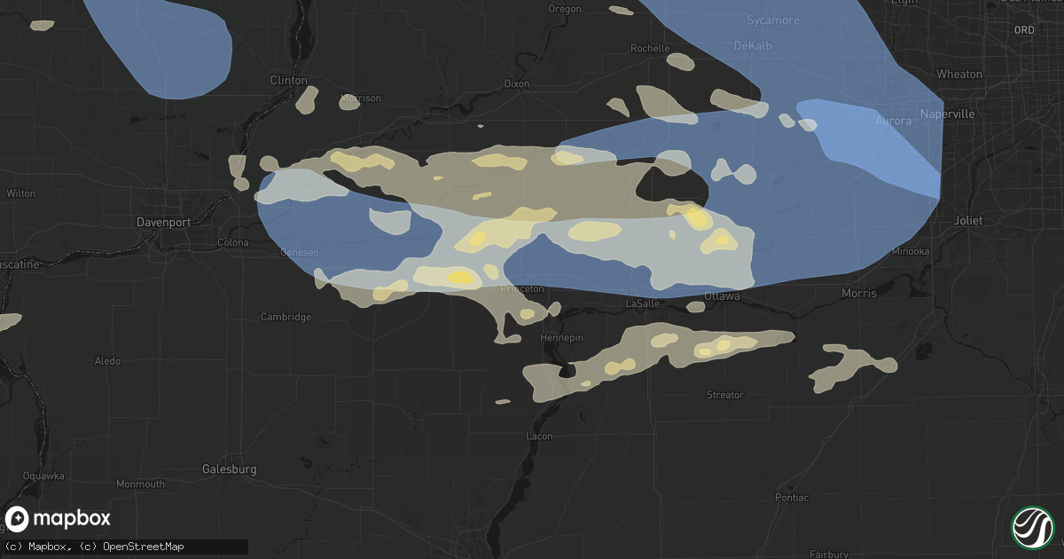 Hail map in Princeton, IL on August 11, 2026