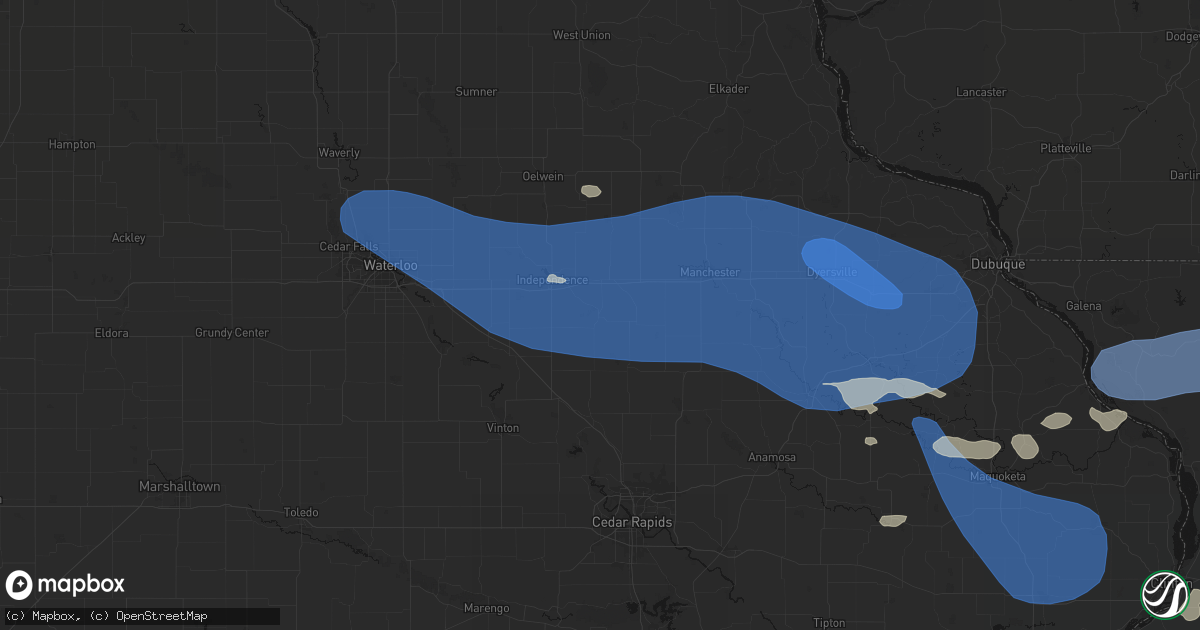 Hail map in Quasqueton, IA on August 11, 2026