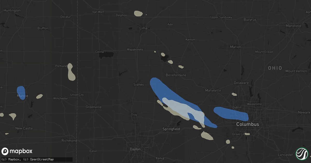 Hail map in Quincy, OH on August 11, 2026