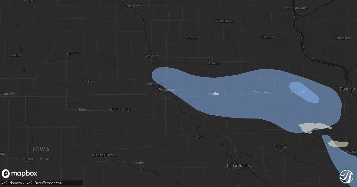 Hail map in Raymond, IA on August 11, 2026