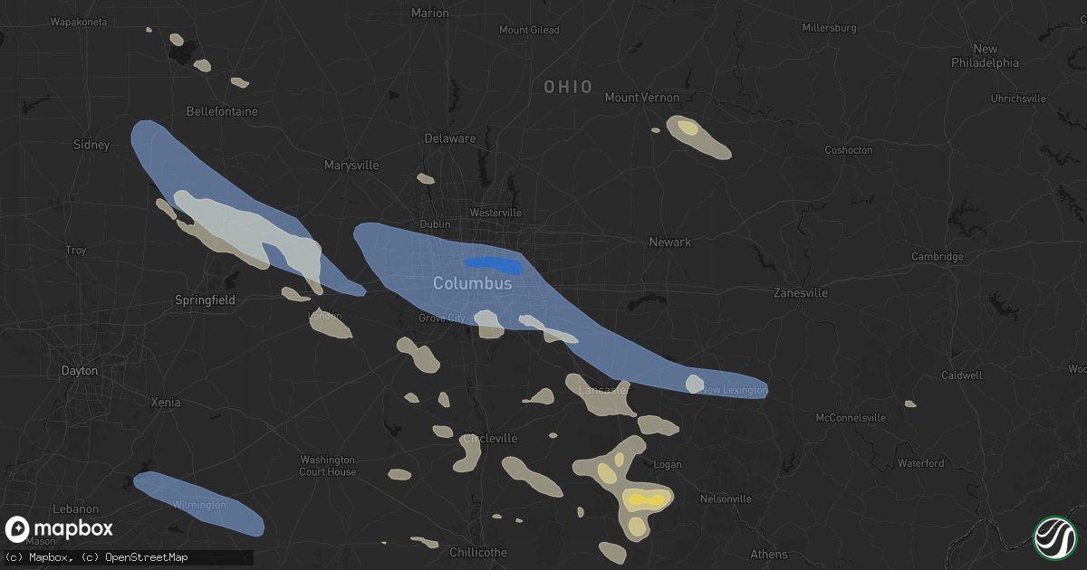 Hail map in Reynoldsburg, OH on August 11, 2026