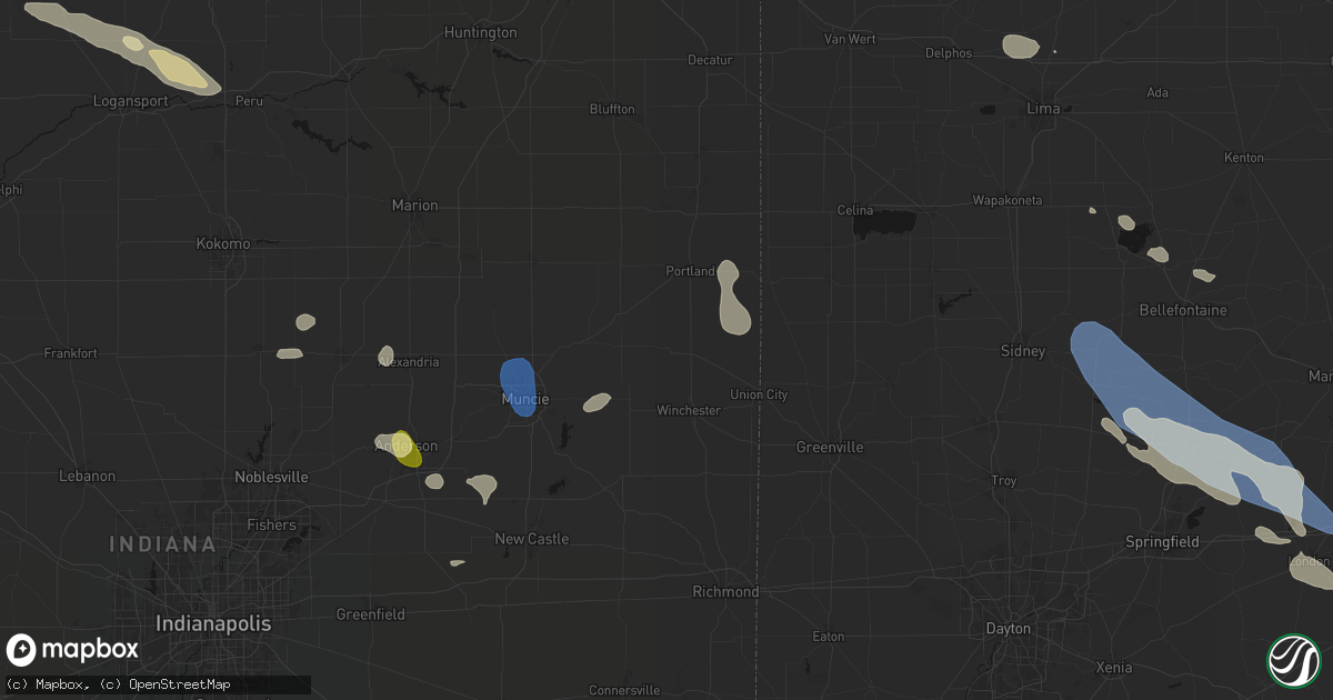 Hail map in Ridgeville, IN on August 11, 2026