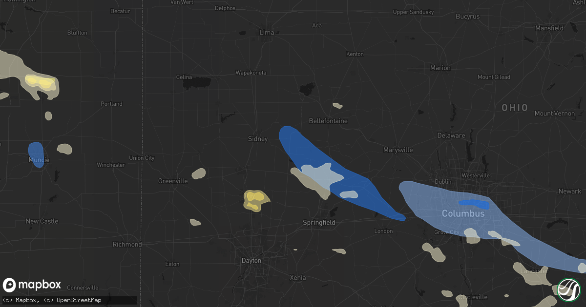 Hail map in Rosewood, OH on August 11, 2026