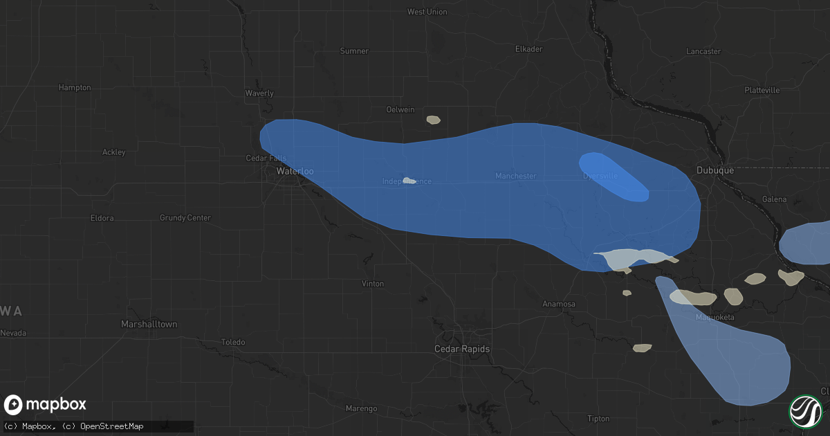 Hail map in Rowley, IA on August 11, 2026