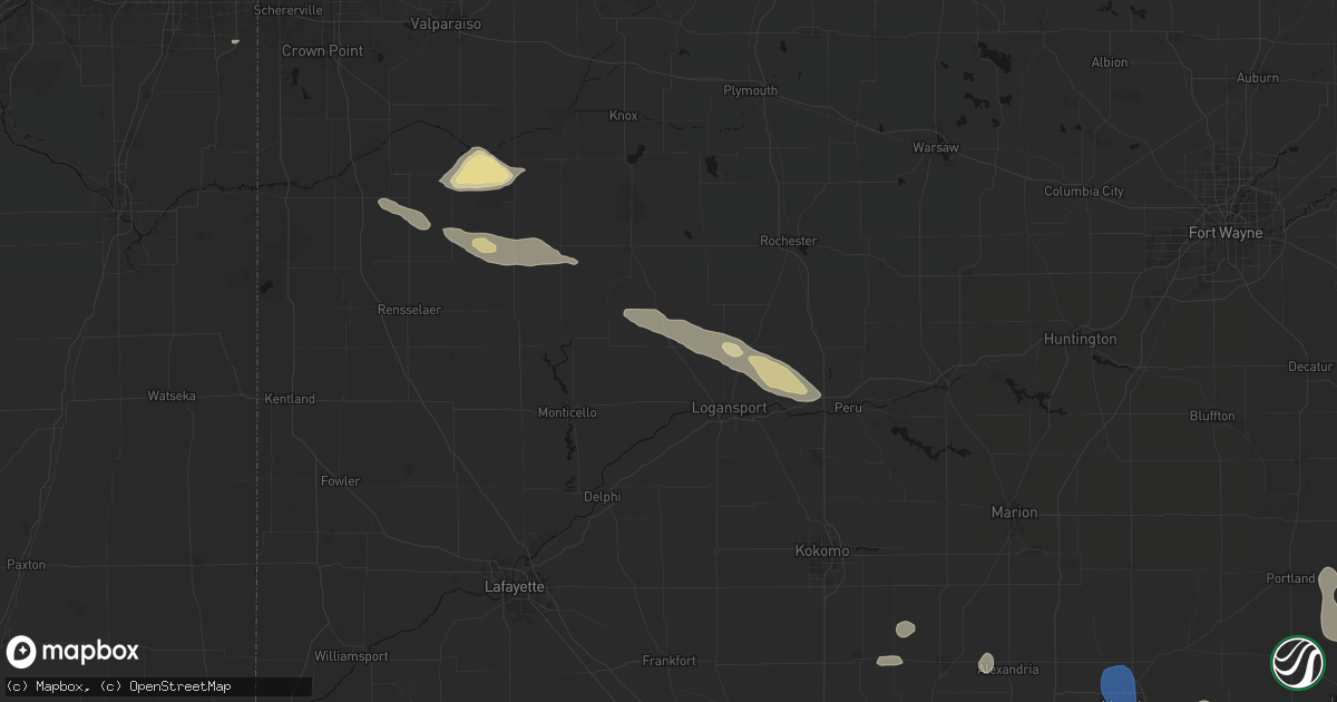 Hail map in Royal Center, IN on August 11, 2026