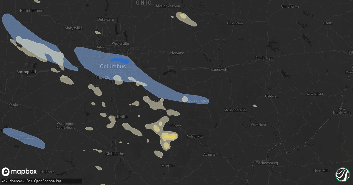 Hail map in Rushville, OH on August 11, 2026