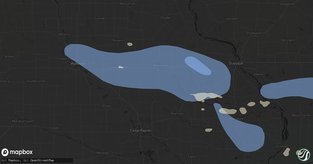 Hail map in Ryan, IA on August 11, 2026