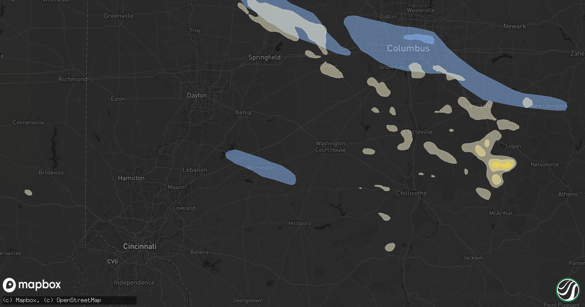 Hail map in Sabina, OH on August 11, 2026
