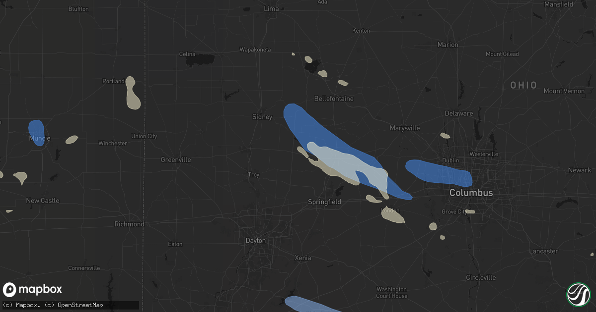Hail map in Saint Paris, OH on August 11, 2026