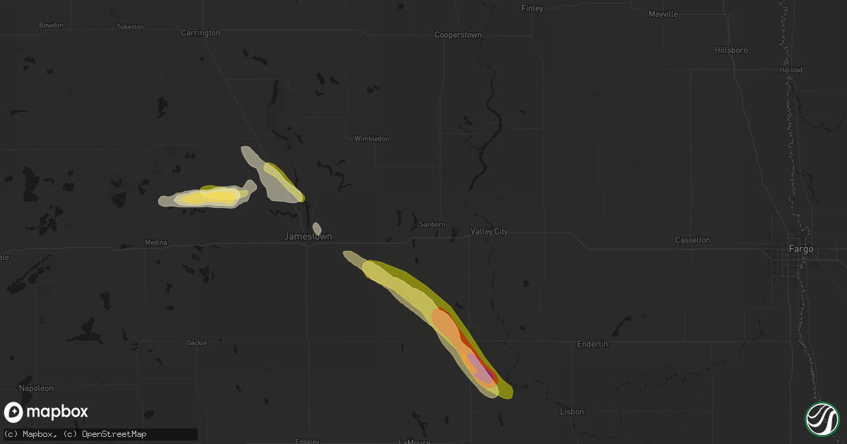 Hail map in Sanborn, ND on August 11, 2026