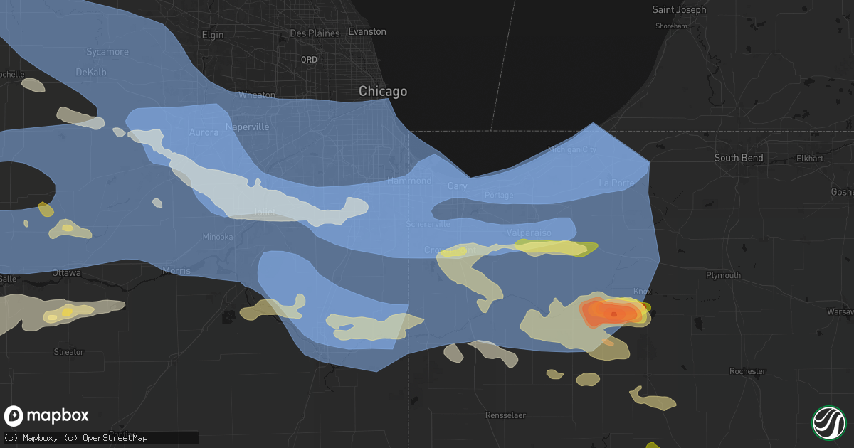 Hail map in Schererville, IN on August 11, 2026