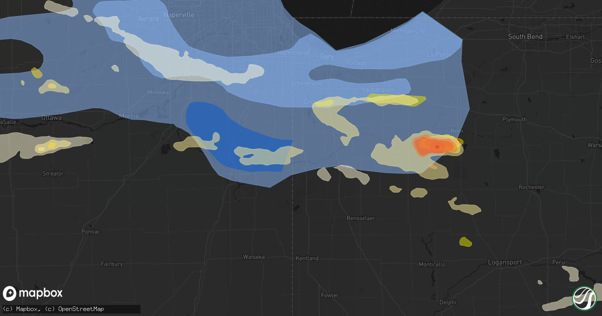 Hail map in Schneider, IN on August 11, 2026