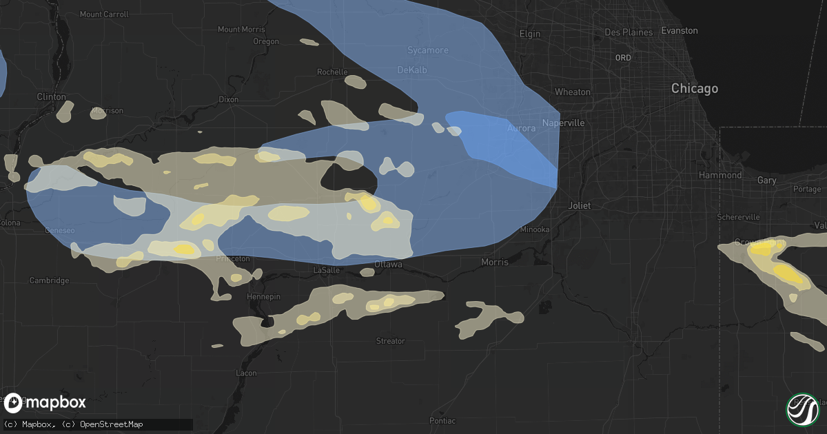 Hail map in Serena, IL on August 11, 2026