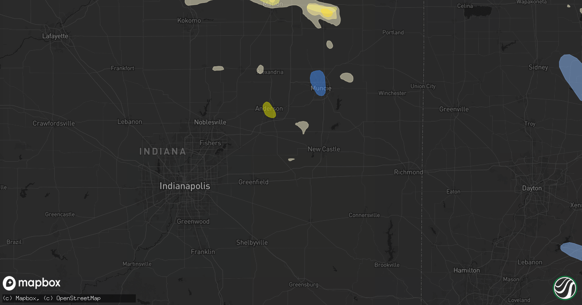 Hail map in Shirley, IN on August 11, 2026