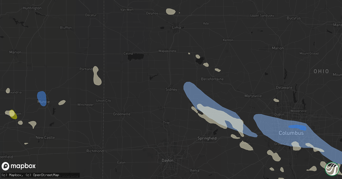 Hail map in Sidney, OH on August 11, 2026