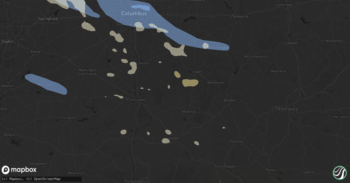 Hail map in South Bloomingville, OH on August 11, 2026
