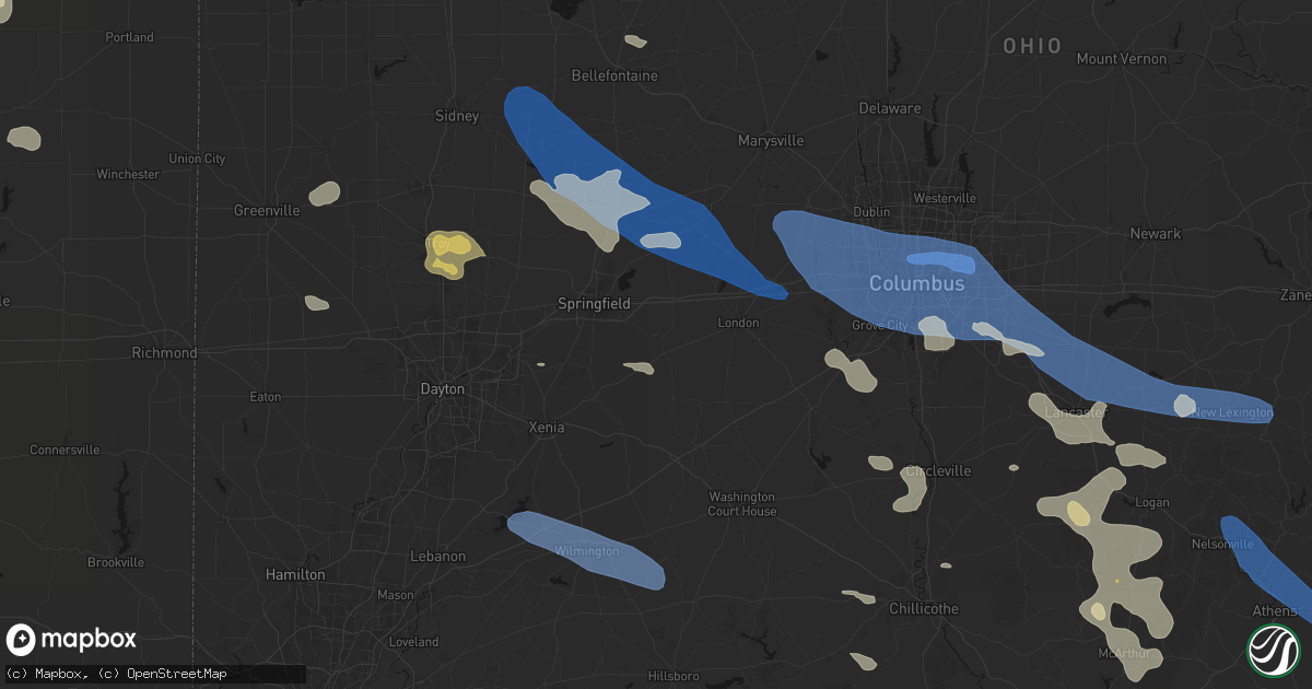 Hail map in South Charleston, OH on August 11, 2026