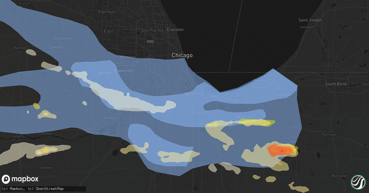 Hail map in South Holland, IL on August 11, 2026