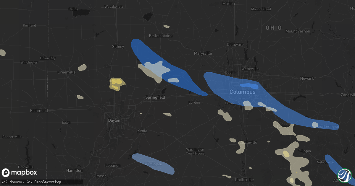 Hail map in South Vienna, OH on August 11, 2026